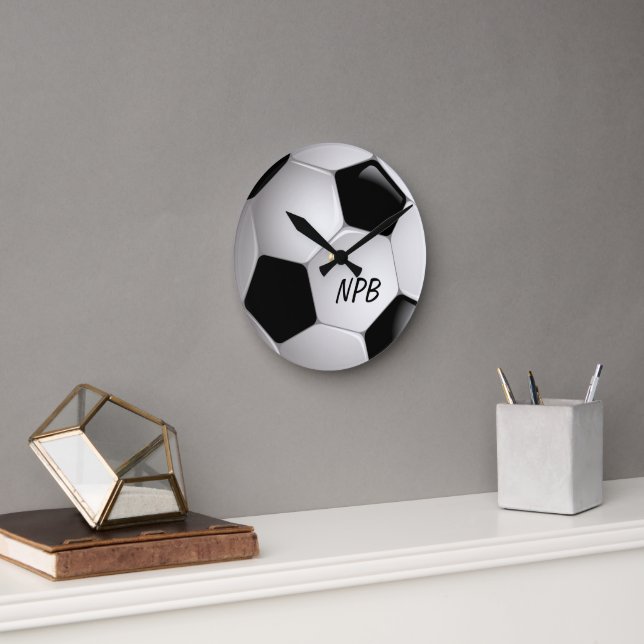 Monogramm Fußball-Fußball-Ball Runde Wanduhr (Büro)