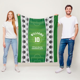 Monogramm-Fußball-Fußballplatz-Ball-Sport-Grün Fleecedecke