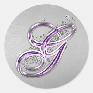 Monogramm-G-Aufkleber für lila Glitzer Runder Aufkleber