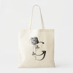 Monogramm G Handschriftlich mit Rose Tragetasche