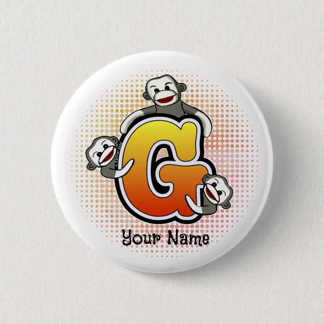 Monogramm G Sock Monkey  Button (Vorderseite)