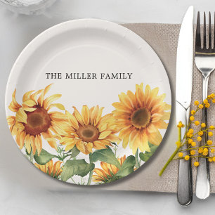 Monogramm Garten mit rustikalen gelben Sonnenblume Pappteller