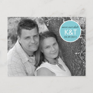 Monogramm geblüht - Foto Save the Date Postkarte