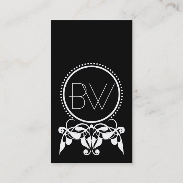 Monogramm-Geblüht [schwarz] Visitenkarten Visitenkarte (Vorderseite)