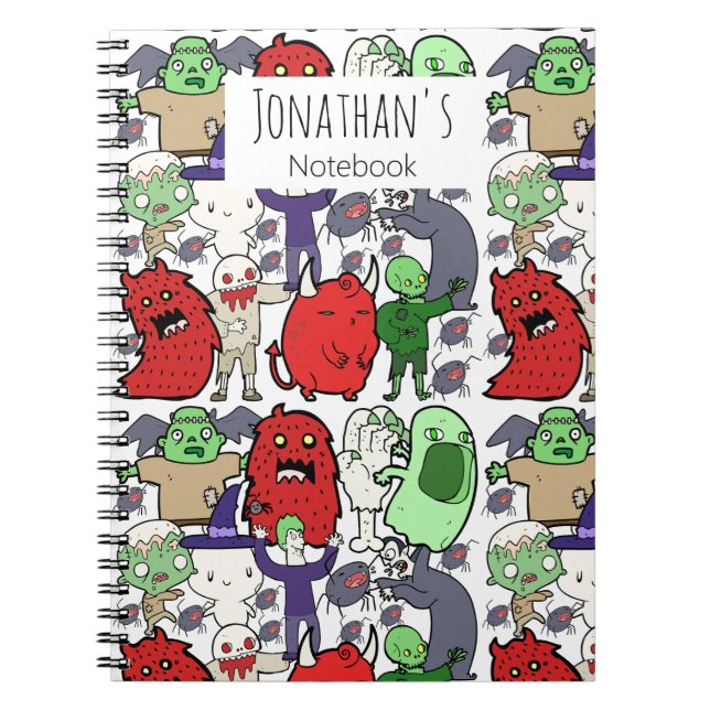 Monogramm-Geister-Cartoon buntes lustiges Muster f Notizblock (Vorderseite)