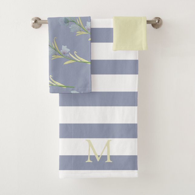 Monogramm Gelb/Grau-Blau Badhandtuch Set (Insitu)