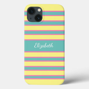 Monogramm Gelb Pink Aqua Türkis Gestreift Case-Mate iPhone Hülle