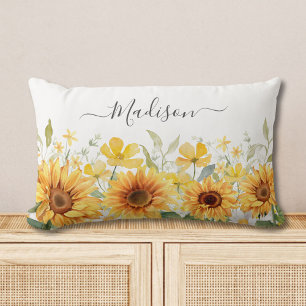 Monogramm Gelbe Blume Sonnenblume Floral Botanisch Lendenkissen