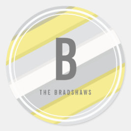 Monogramm Gelbe graue Streifen Mod Neujahr Urlaub Runder Aufkleber