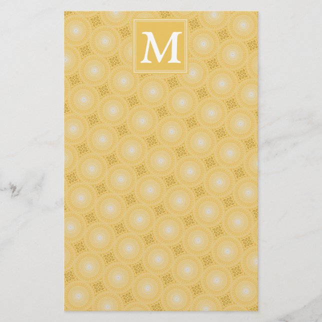Monogramm-gelbe Kreismuster Briefpapier (Vorderseite)