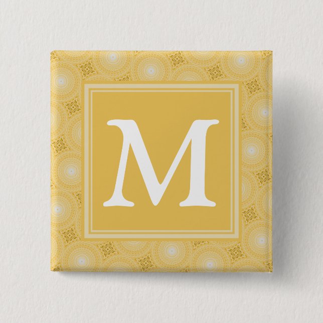 Monogramm-gelbe Kreismuster Button (Vorderseite)