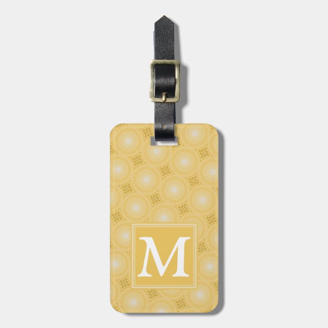 Monogramm-gelbe Kreismuster Gepäckanhänger (Vorderseite vertikal)