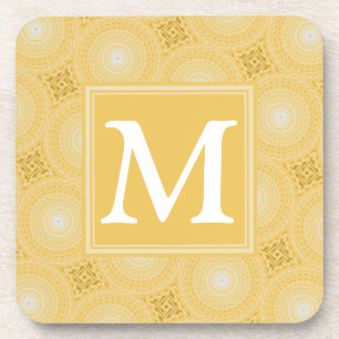 Monogramm-gelbe Kreismuster Getränkeuntersetzer