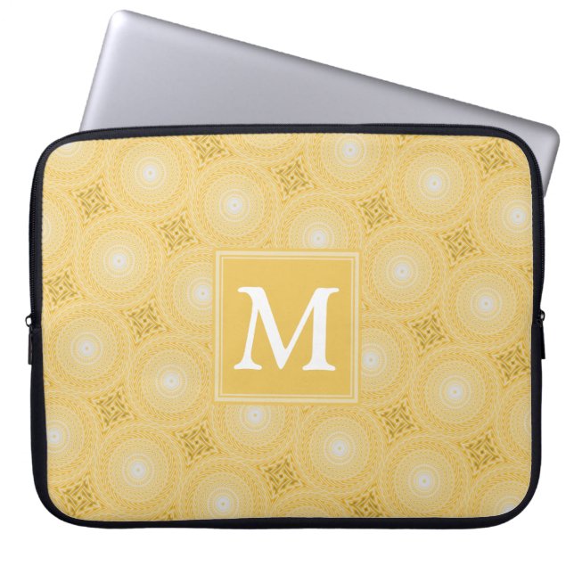 Monogramm-gelbe Kreismuster Laptopschutzhülle (Vorderseite)