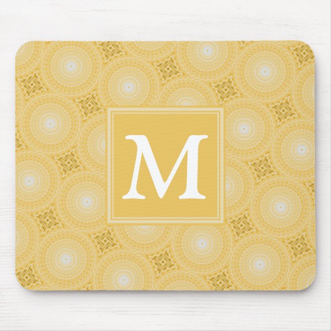 Monogramm-gelbe Kreismuster Mousepad (Vorne)