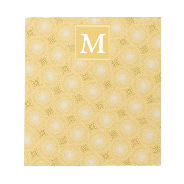Monogramm-gelbe Kreismuster Notizblock (Vorderseite)
