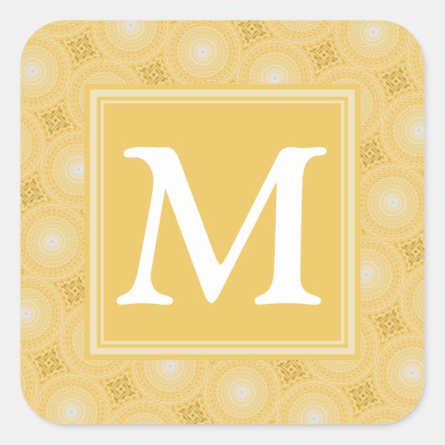 Monogramm-gelbe Kreismuster Quadratischer Aufkleber (Vorderseite)