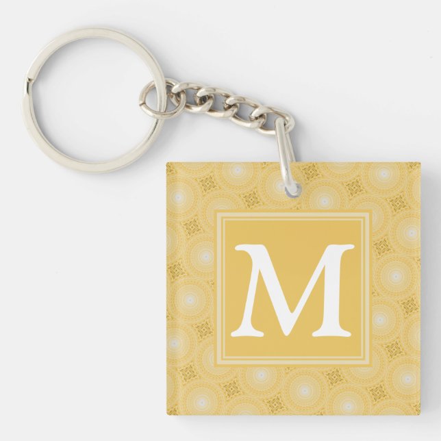 Monogramm-gelbe Kreismuster Schlüsselanhänger (Vorderseite)