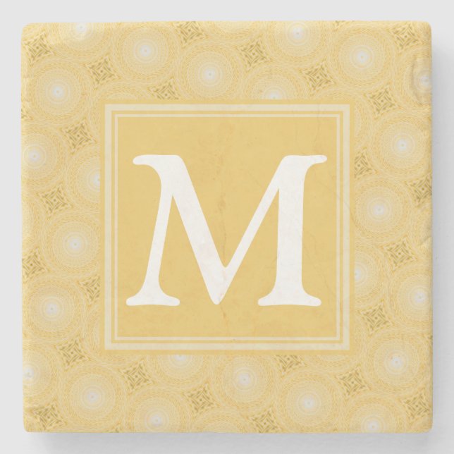 Monogramm-gelbe Kreismuster Steinuntersetzer (Vorderseite)