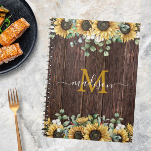 Monogramm Gelbe Sonnenblume Braun Holz Rezept Notizblock