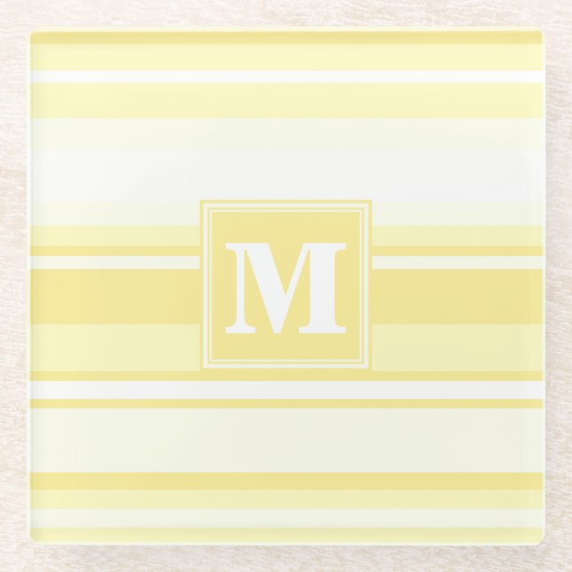 Monogramm gelbe Streifen Glasuntersetzer (Vorderseite)