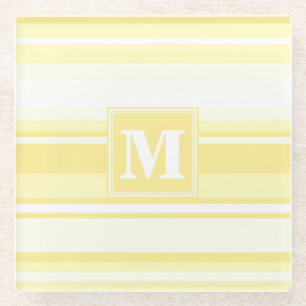 Monogramm gelbe Zitronenstreifen Glasuntersetzer