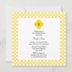 Monogramm Gelbes Quatrefolienmuster-Brautparty Einladung