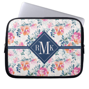 Monogramm-  gemaltes Rosen-Muster Laptopschutzhülle