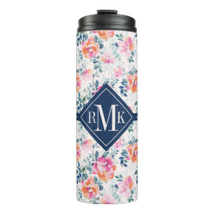 Monogramm- gemaltes Rosen-Muster Thermosbecher