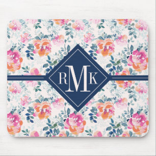 Monogramm Gemaltes Rosenmuster Mousepad