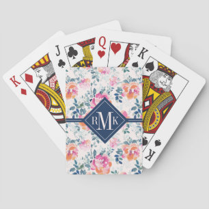 Monogramm Gemaltes Rosenmuster Spielkarten