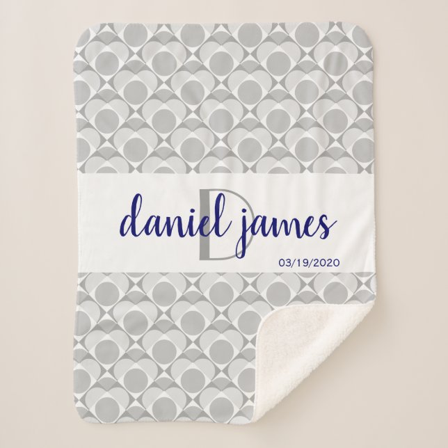 Monogramm, geometrisch grau/weiß/mariniert, süß sherpadecke (Vorderseite)