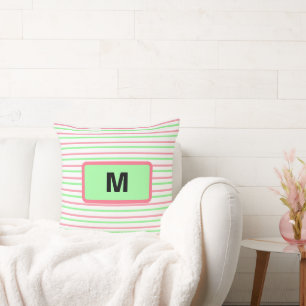 Monogramm geometrische Streifen Rosa Grün Weiß Kissen