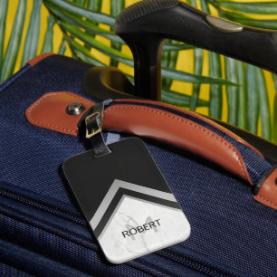 Monogramm Geometrischer Chevron Schwarz Silber Mar Gepäckanhänger