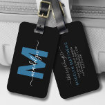 Monogramm Gepäckanhänger<br><div class="desc">Erstellen Sie Ihren eigenen individuellen eleganten, modernen Blue White Name Monogram Gepäcktag. Dieses schicke und stilvolle Gepäckanhänger ist das perfekte Reisezubehör für den Weltreisenden oder für alle, die einen schweren Fall von Wanderlust haben. Die Vorderseite weist ein einzigartiges Monogramm auf, mit einem fett blauen Initial in einem sauberen Schriftart, auf...</div>