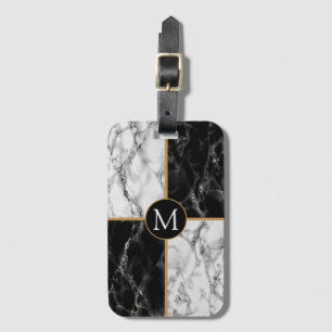 Monogramm Gepäckanhänger Schwarz-weißer Karo Marmo