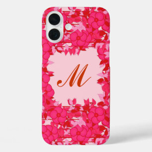 Monogramm gerahmt mit Blume - Fuchsien und rosa iPhone 16 Plus Hülle