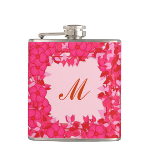 Monogramm gerahmt mit Blume - Fuchsien und rosa Flachmann