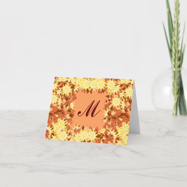 Monogramm gerahmt mit Blume - Kakao und Gelb (Vorderseite)