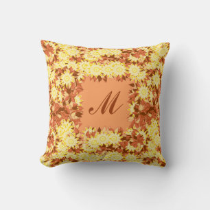 Monogramm gerahmt mit Blume - Kakao und Gelb Kissen