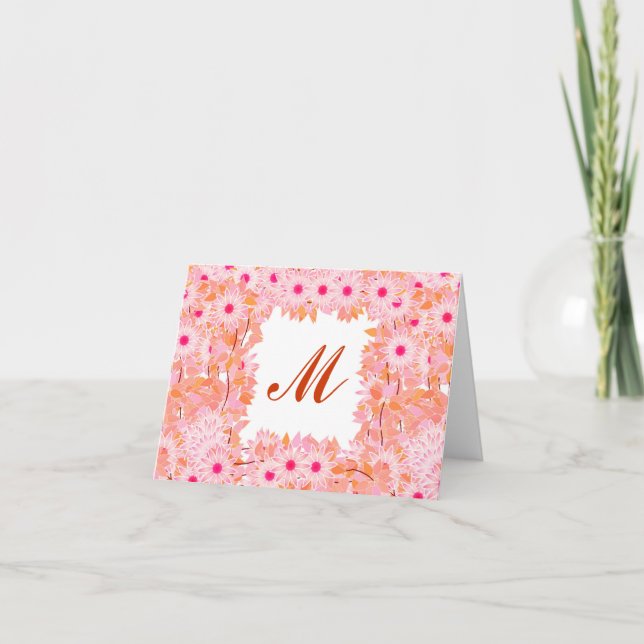 Monogramm gerahmt mit Blume - rosa und pfirsichfar (Vorderseite)