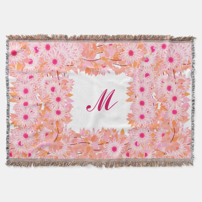 Monogramm gerahmt mit Blume - rosa und pfirsichfar Decke (Vorderseite)