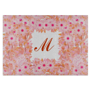 Monogramm gerahmt mit Blume - rosa und pfirsichfar Schneidebrett