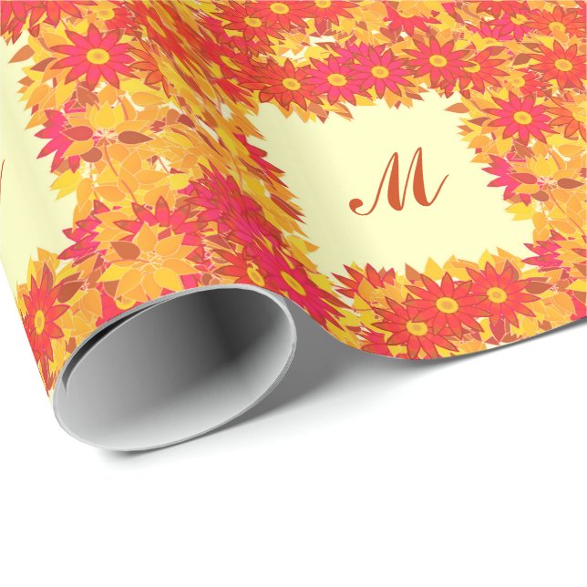 Monogramm gerahmt mit Blume - rot und gold Geschenkpapier (Rolleneckpunkt)