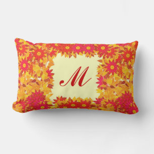 Monogramm gerahmt mit Blume - rot und gold Lendenkissen