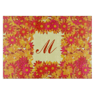 Monogramm gerahmt mit Blume - rot und gold Schneidebrett