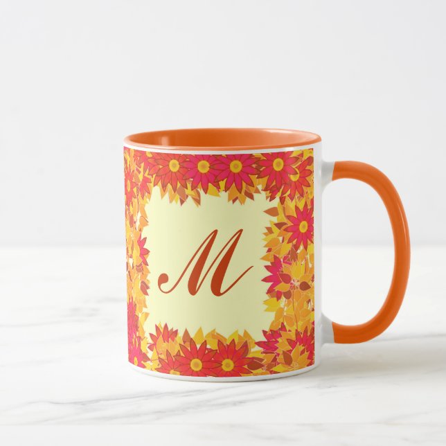Monogramm gerahmt mit Blume - rot und gold Tasse (Rechts)