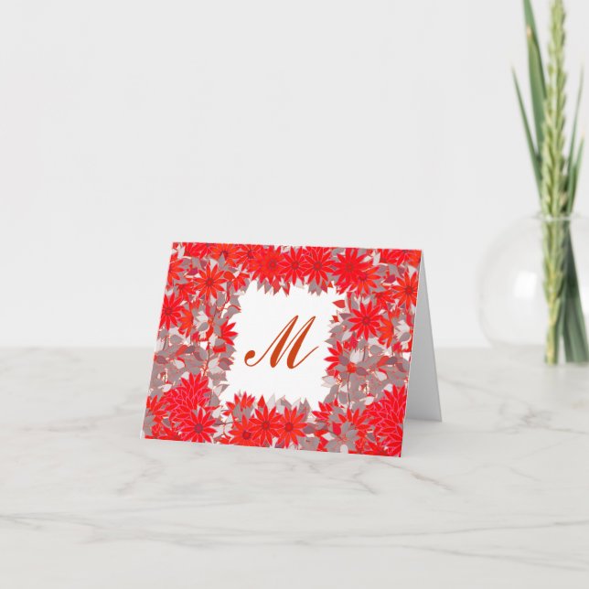 Monogramm gerahmt mit Blume - rot und grau (Vorderseite)