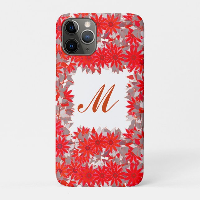Monogramm gerahmt mit Blume - rot und grau Case-Mate iPhone Hülle (Rückseite)