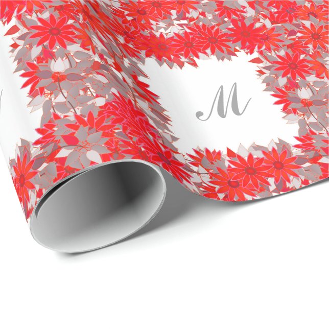 Monogramm gerahmt mit Blume - rot und grau Geschenkpapier (Rolleneckpunkt)